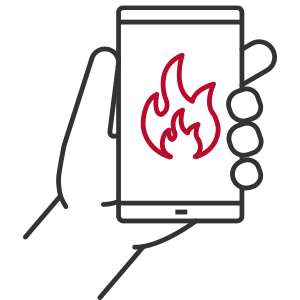 Hand holding phone with fire icon