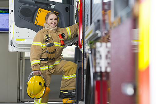 Female volunteer in a truck