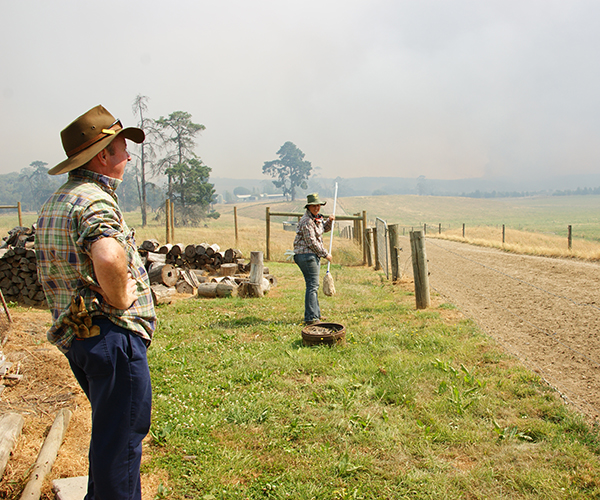 Farmers at a farm - fire danger period