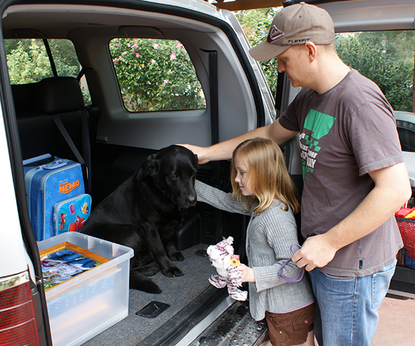 Dog with owners in car