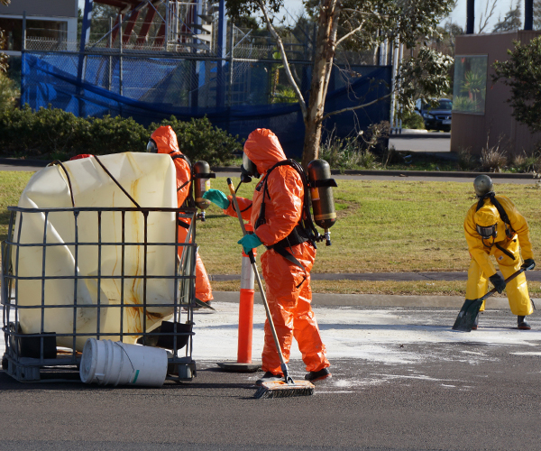 Hazmat team dealing with HAZMAT