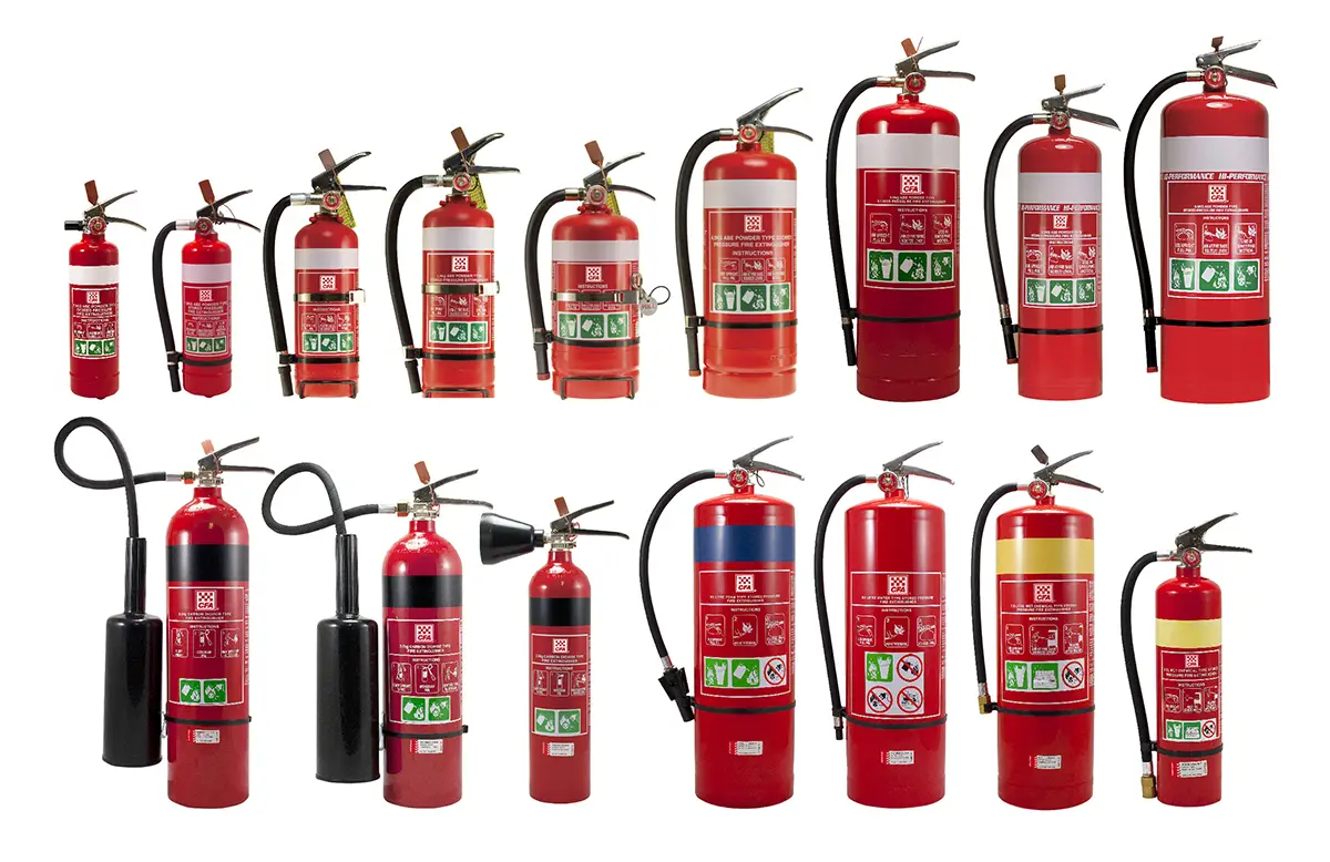 Common range of fire extinguishers