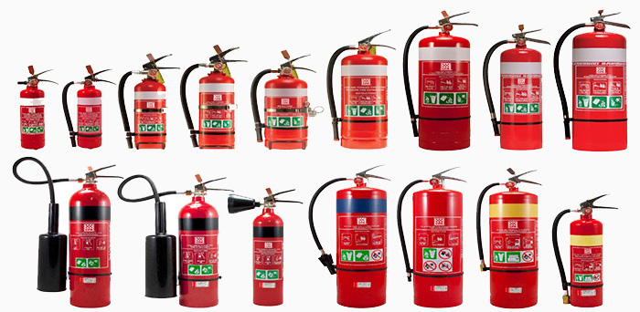 Common range of fire extinguishers