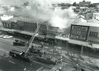 CFA historical image CFA Geelong crew battle a fire 1976