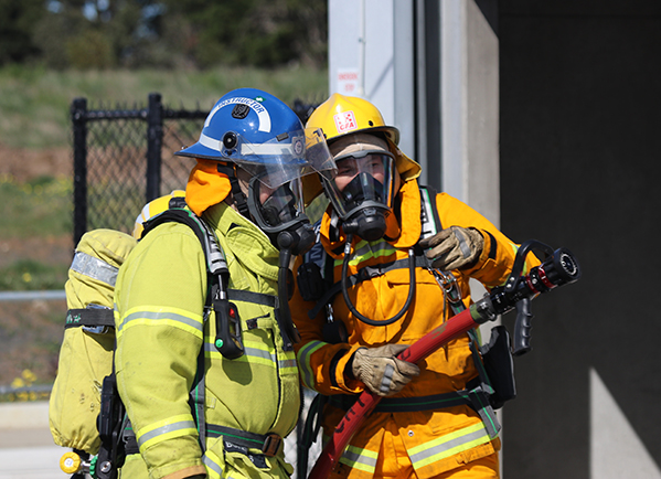 Firefighters at structural fire