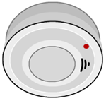 simple graphic representation of a smoke alarm. It's light grey in colour with a hush button in the middle and a red led light and slots for speaker sound.
