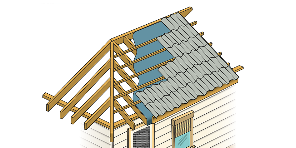 A roof with sarking under roof tiles.