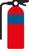 red fire extinguisher with a blue band