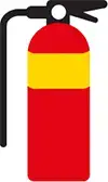 red fire extinguisher with a yellow band