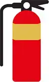 red fire extinguisher with an oatmeal coloured band around it