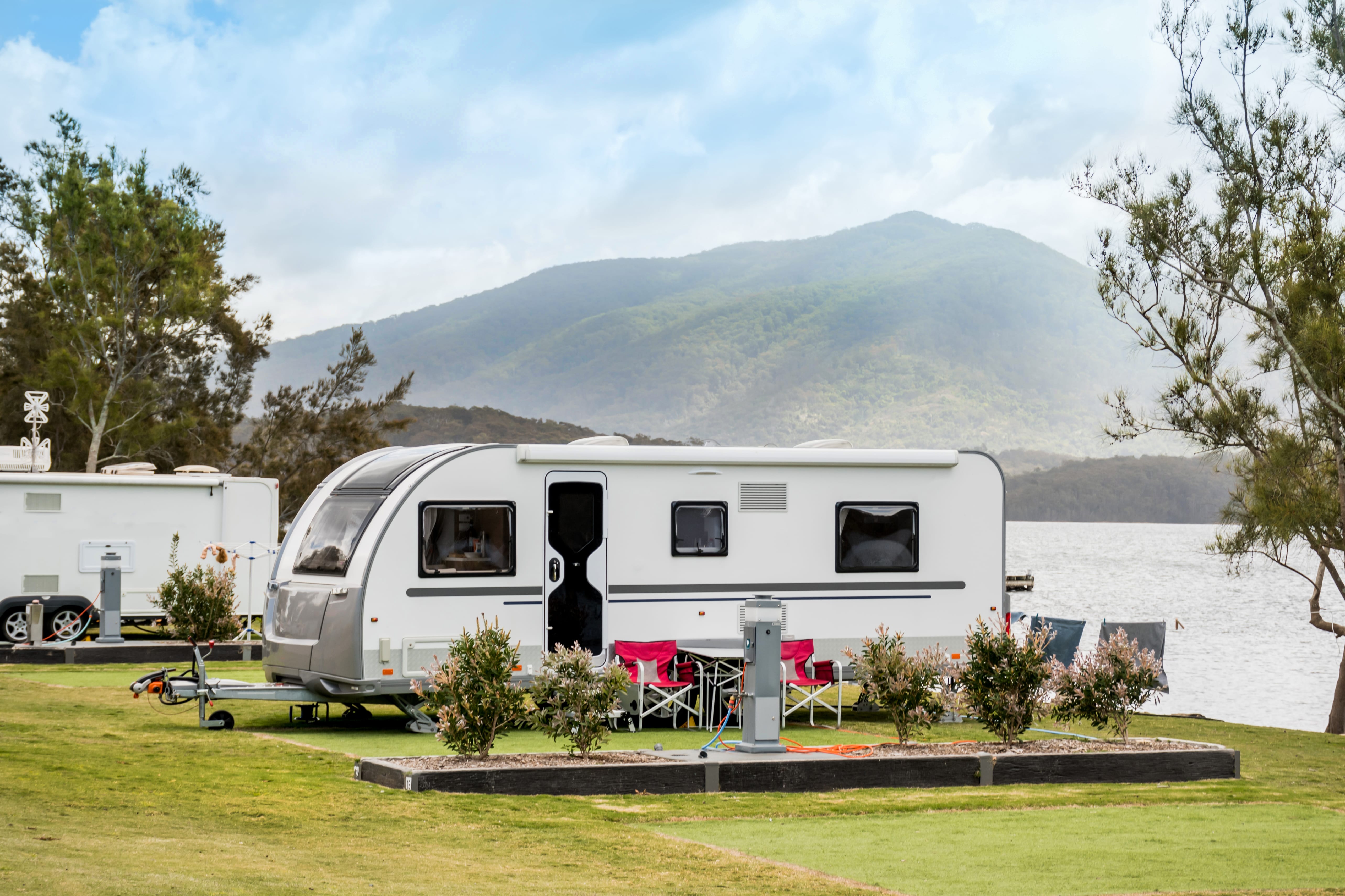 Caravan with garden near water 460
